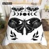 Death Moth Duvet Cover Set Queen Size Gothic Skull Boho Comforter Cover Black and White Skeleton Decorative Soft Bedding Set