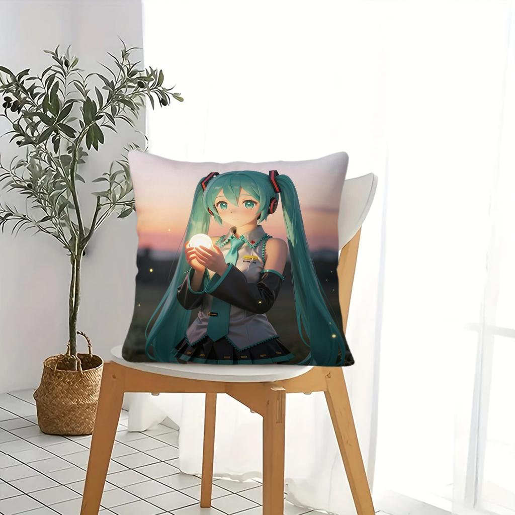Floral Hatsune Miku Throw Pillow18.18Inch Cushion Accent Pillow Includes Pillow Core Hd Print For Teens Sofa Bedroom Living Room