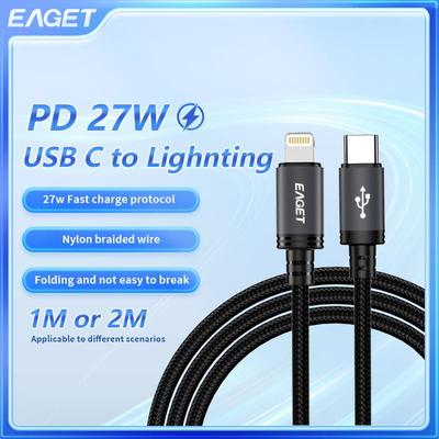 Cable USB C a Lightning de 27W Carga Rápida Cable Tipo C a Lightning Compatible Con 14/13/12/11 Pro/XS Pro/ProMax/IPad 8 Negro 6.6 pies