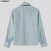 INCERUN Oversized College Style Men Turn-down Collar Tie Long Sleeve Striped Casual Shirts