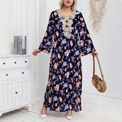 Long Sleeve Dress Print Loose Women's Dress Ethnic Lace Flared Sleeve Dress