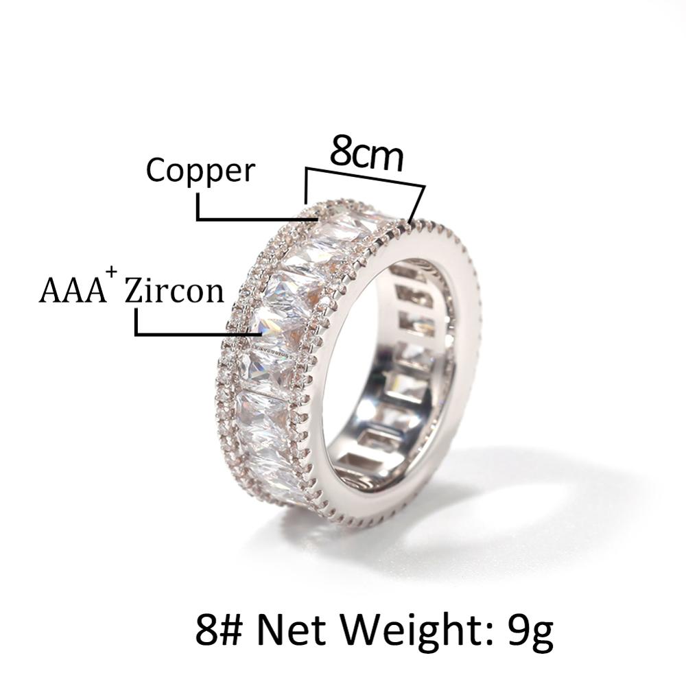 THE BLING KING Baguettecz Ring New Style 8mm Square Zirconia Stones Hiphop Punk Jewelry Male Fashion Finger Circle Gift