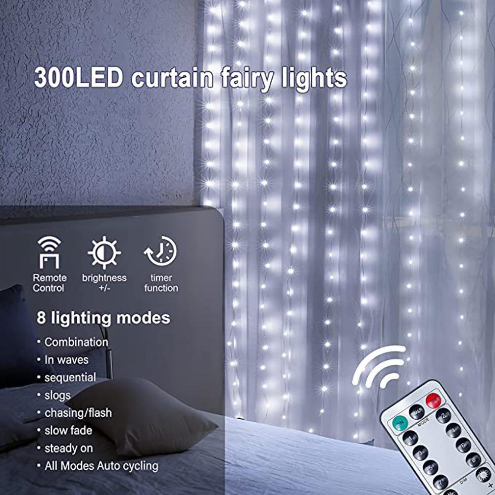 Runtowo USB LED Curtain Light String, Christmas Room Decoration, Remote Control 8 Function Light Garland ,Wedding Curtain Decor