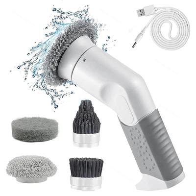 Electric Cleaning Brush Wireless Kitchen Cleaning Gadget Spin Scrubber with 4 Brush Heads for Bathtub Kitchen Stove