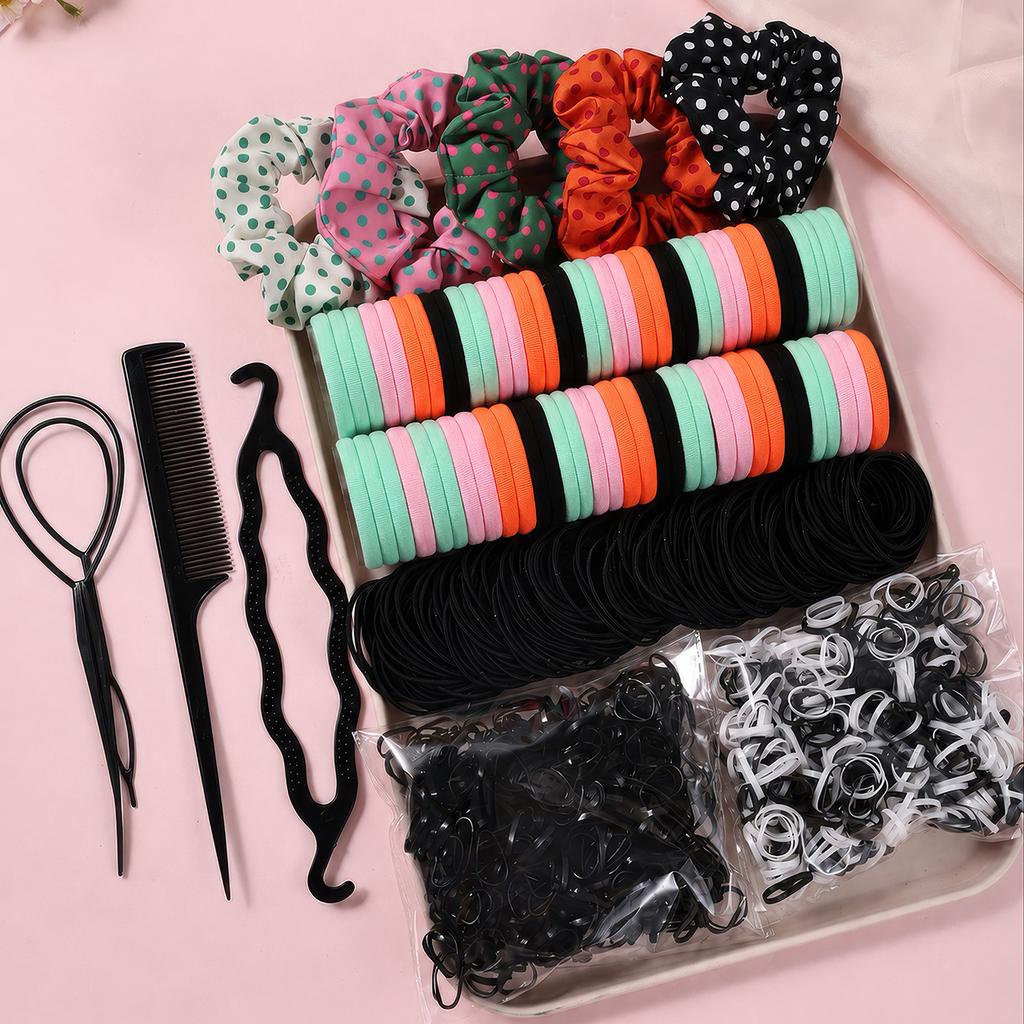 1109 Stück Damen Dunkle Haare Accessoires Set Elastische Nahtlose Pferdeschwanz Haargummis Kleine Gummibänder Modische Haargummis Haarbänder