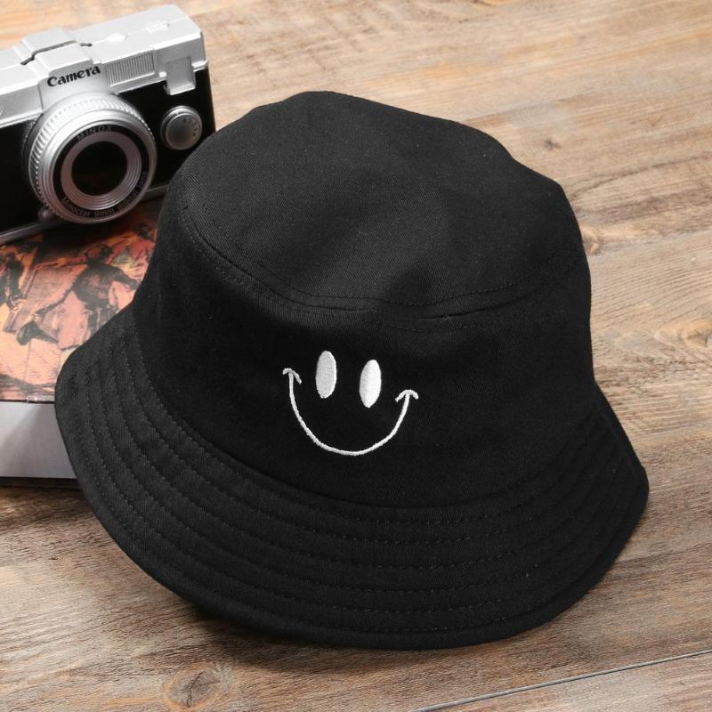 Smile Face Cap Embroidery Bucket Hat Fishing Sunscreen Bucket Hat