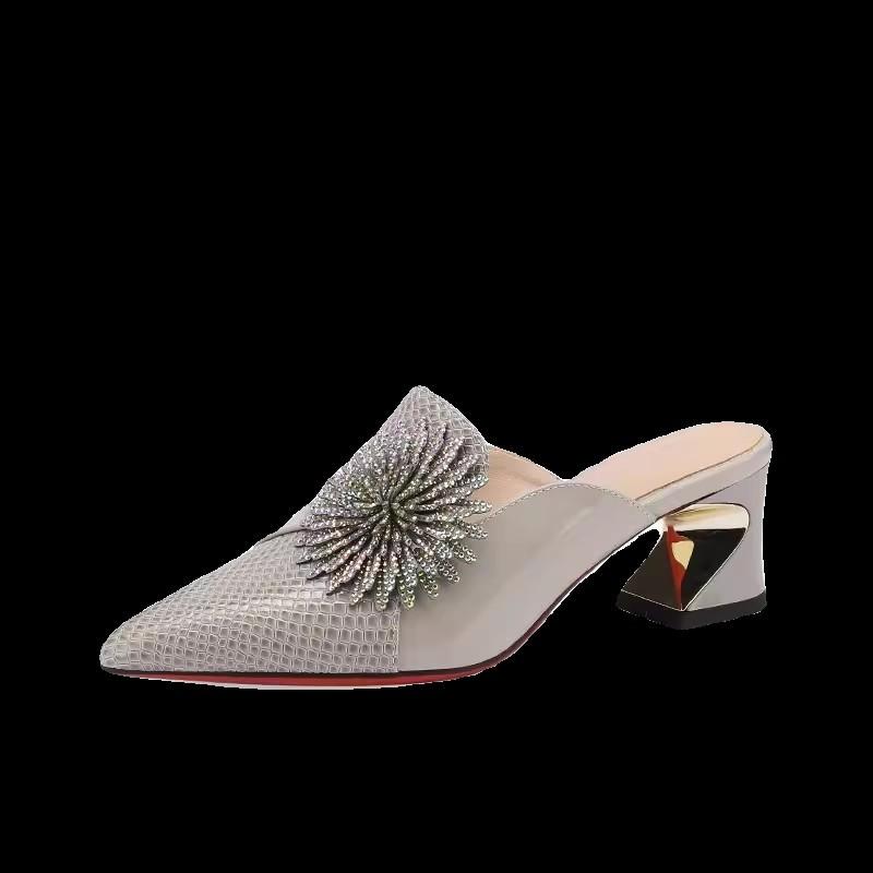 Rhinestone bag head slippers women's new summer wear thick heel fashion versatile half drag
