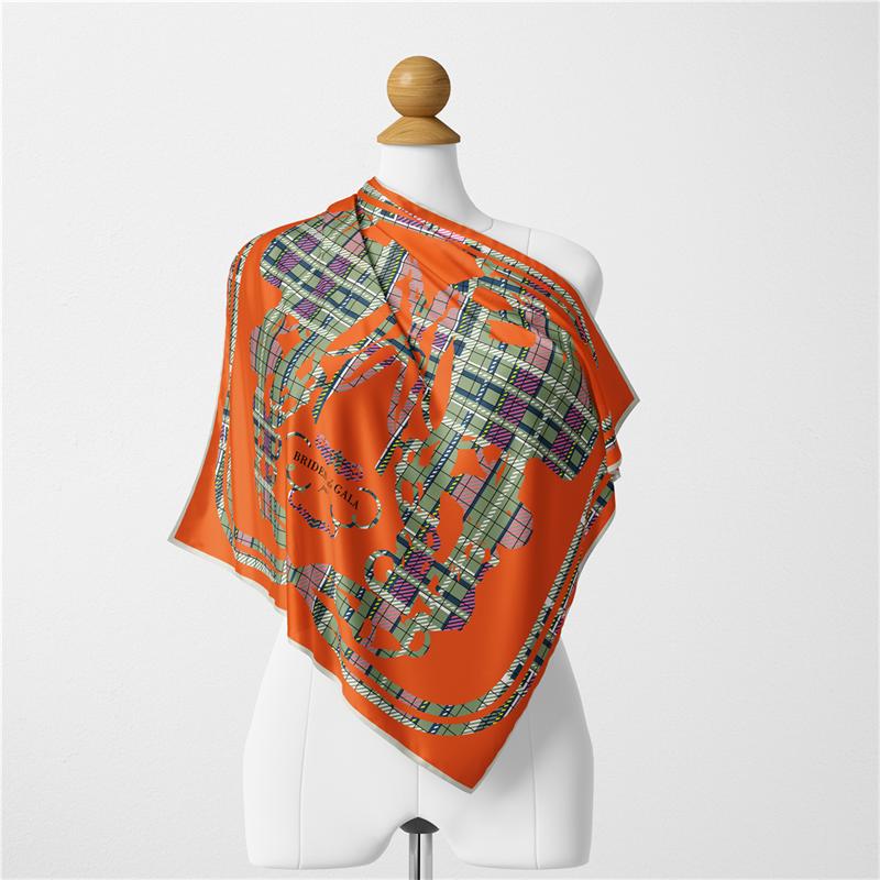 Twill Silk Scarf Woman Two Dogs Painting Square Scarves Wraps Bandana Small Hijab Silk Foulards Tie Headband Neckerchief 53CM