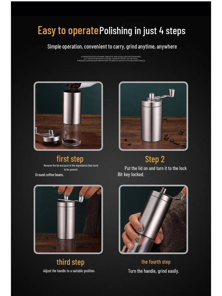 Przenośny Młynek Ręczny do Kawy ze Stali Nierdzewnej z Imitacją Drewna