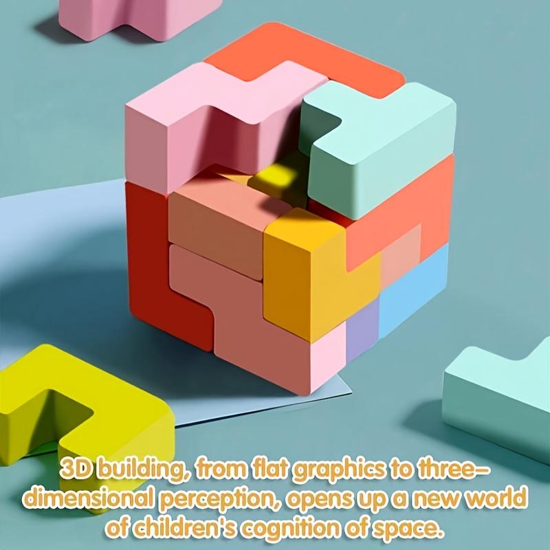 3D Wooden Puzzle Blocks for Kids, DIY Educational Brain Teaser Toy, Colorful Interlocking Building Blocks, Creative Play, Perfect for Christmas Gifts