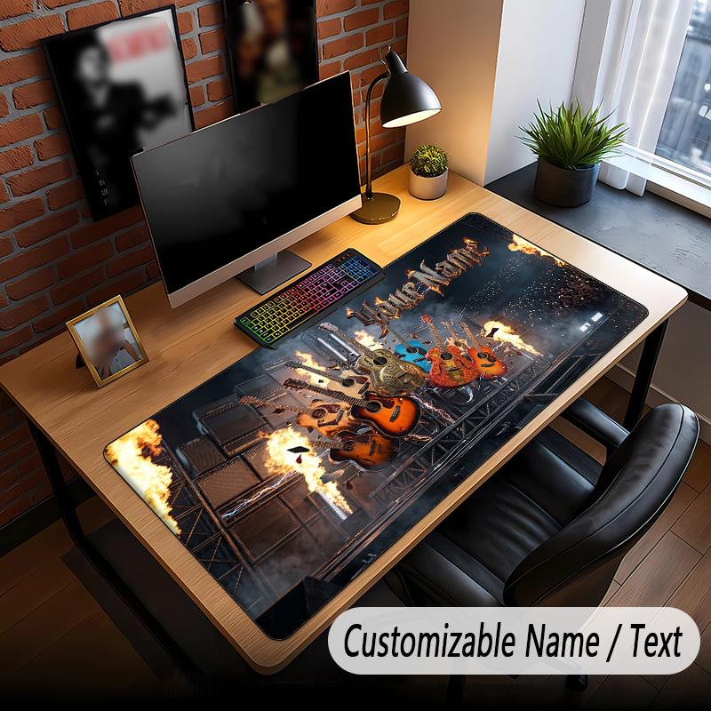 Music Guitar Theme Custom Mouse Pad Personalized With Name Text Customized Desk Mat For Office Home Decor