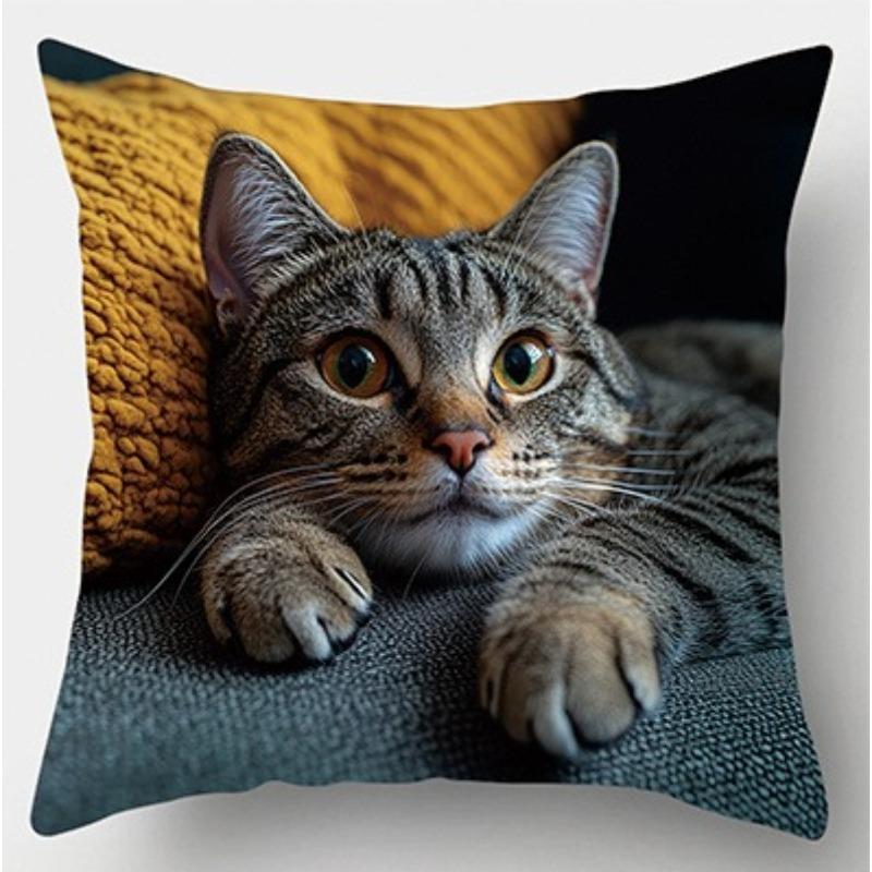 Chic Lovely Cat Pillow Cover Cushion Pillowcase Modern Style Durable Soft Polyester Home Decor, Bedroom Accessory