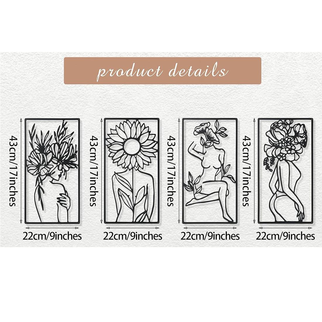 

4-х элементное потрясающее минималистичное женское искусство из металла: Однолинейный рисунок для домашнего декора. Абстрактная женщина, однолинейный рисунок для шикарного дома. чёрный