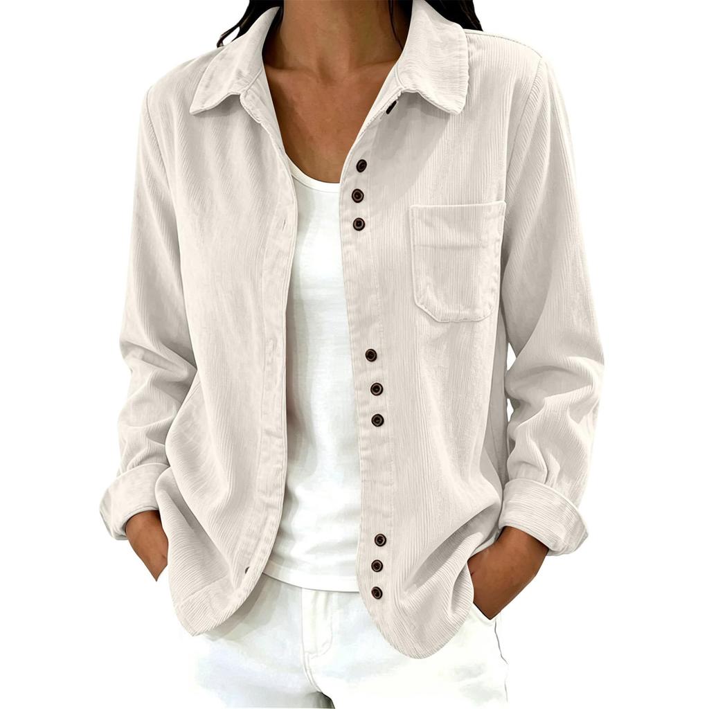 Women's Long Sleeve Corduroy Jacket with Lapel Collar for Casual Everyday Wear
