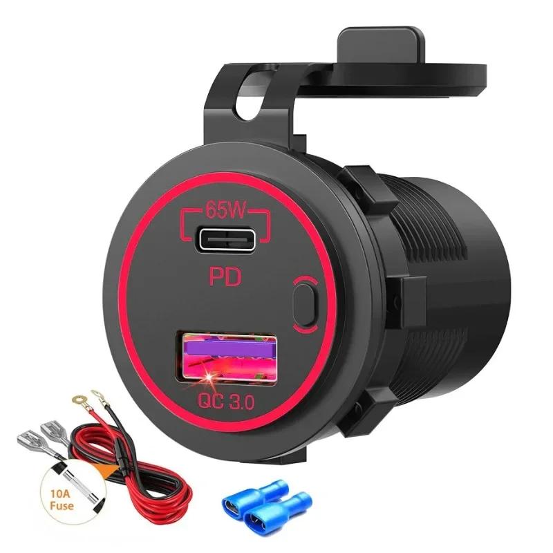 

НОВАЯ USB-розетка 12 В/24 В для зарядки ноутбука, автомобильное зарядное устройство мощностью 83 Вт, розетка 65 Вт PD Type C и 18 Вт QC 3.0 с вольтметром, розетка для морского автофургона