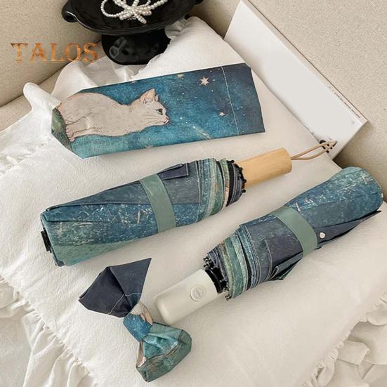 Cartoon Cat Umbrella UPF 50+ Sun Blocking UV Protection Travel Mini Umbrella Portable Lightweight Windproof Waterproof Pocket Folding Sun Rain