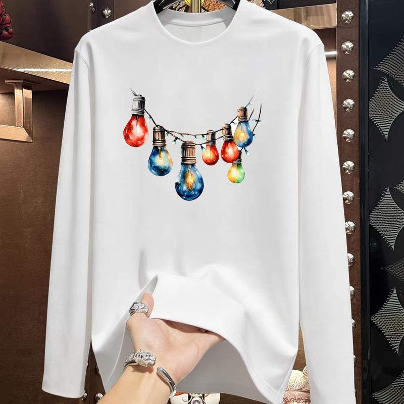 (Asian Size) Style Trend Lovely Christmas New Year Graphic Tee Print T Shirt Women Autumn Winter Casual Fashion Top Clothing Long Sleeve T-shirts