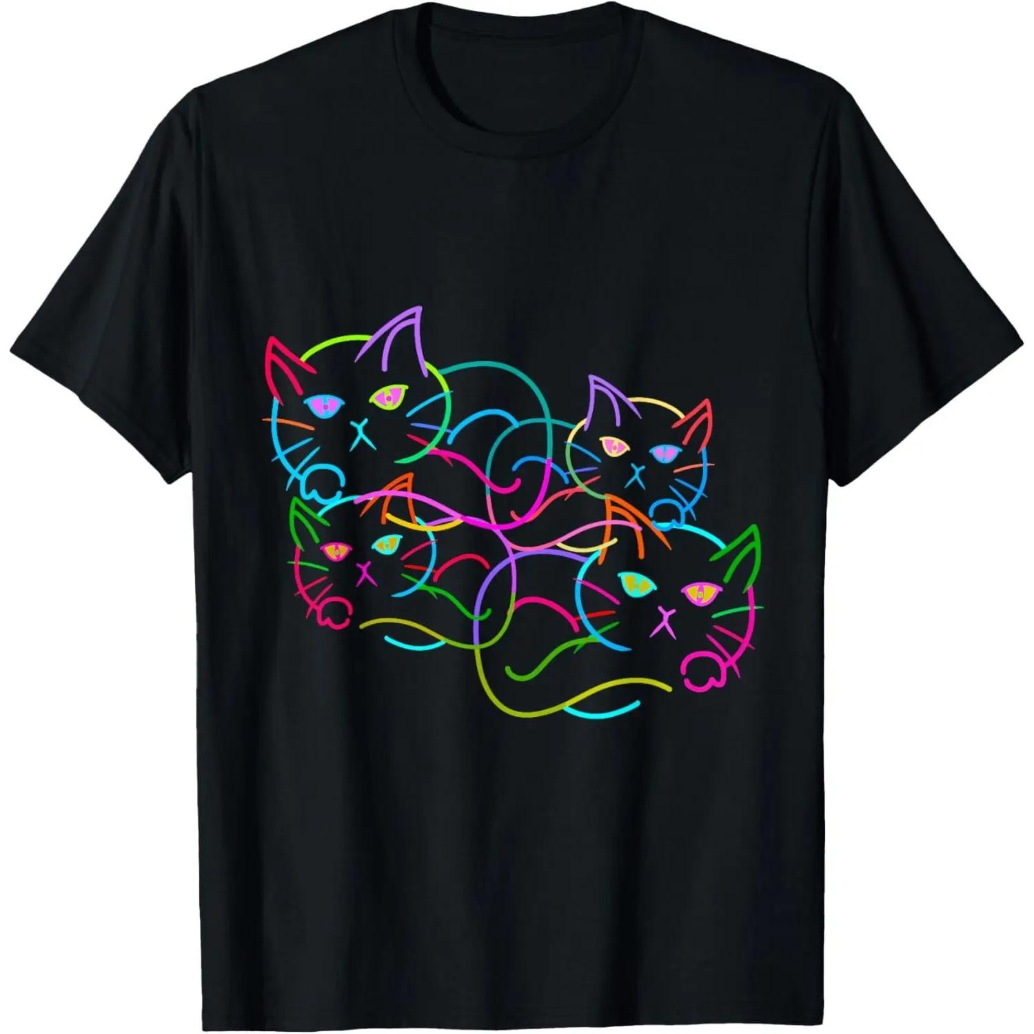 Retro Rainbow Cats Family Cat Kitten 80s 90s T-Shirt S чёрный