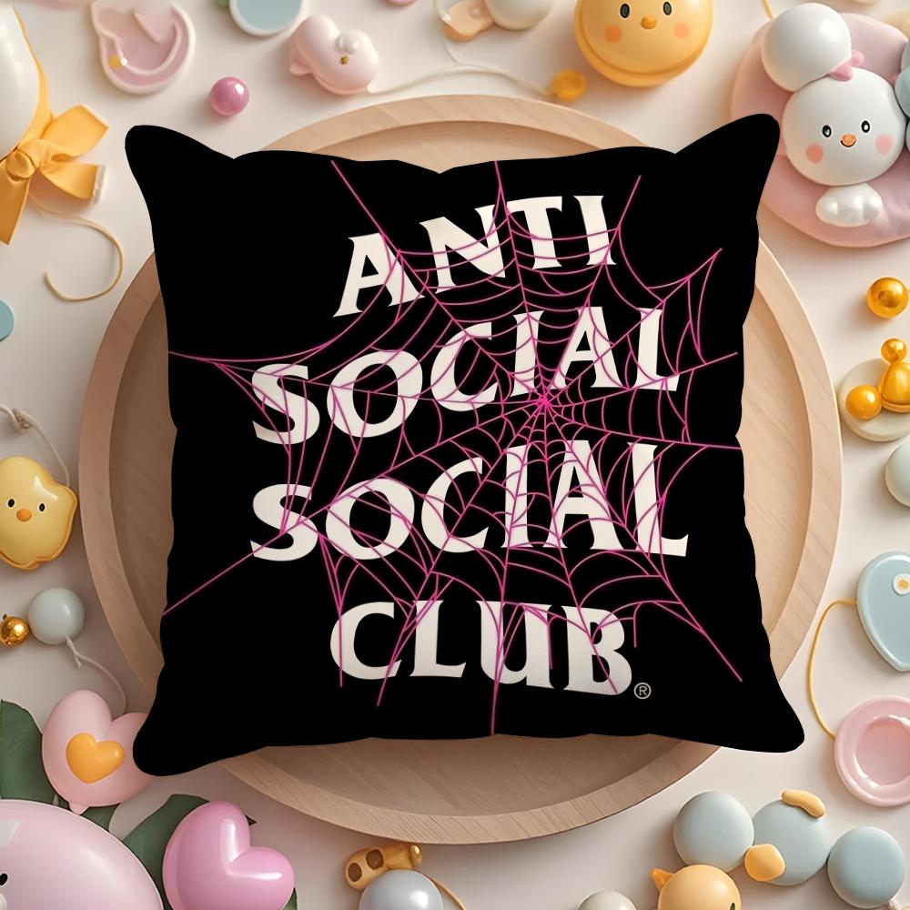 A-Anti Social Social Club Cushion Cover Plush Fabric Soft Double-Sided Printed Sofa Pillow Case Colorfast Home Decor Gift
