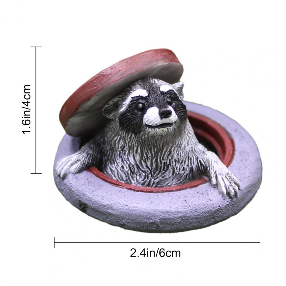 6cm Raccoon Ornament Resin Under Manhole Cover Garden Decor Miniature Resin Imitation Animal Figure Statue Home Yard Decoration