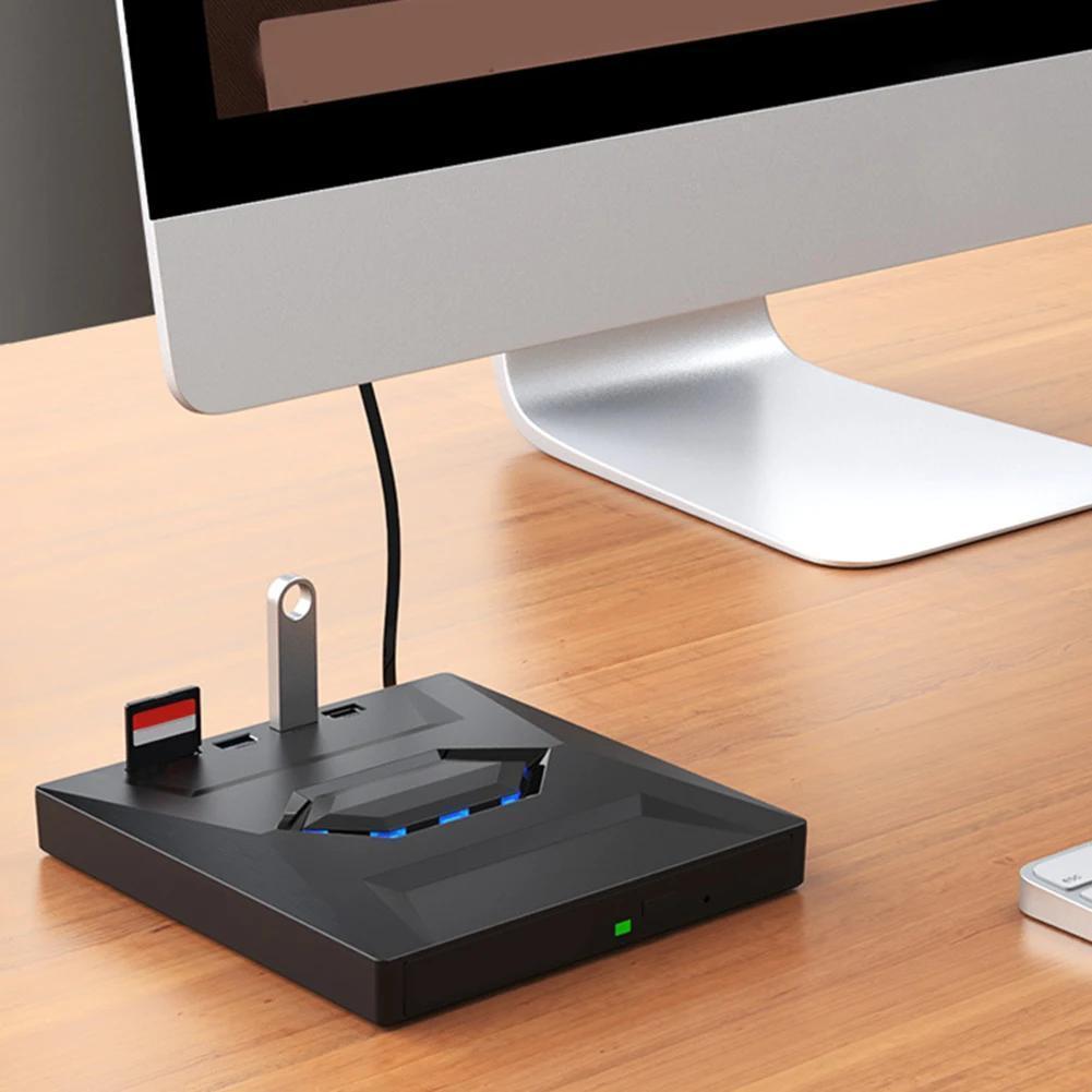 USB 3.0/Type-C External CD DVD Drive with SD/TF and USB 3.0 Slots, Optical DVD RW CD Drive Burner Reader