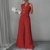 Damen 2-teilige Westen-Sets Ärmellos Knopfleiste Crop Blazer Weste Und Weite Faltenhose