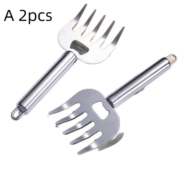 1/2 Pièces Coupe-Viande en Acier Inoxydable Protecteur de Doigt Fourchette à Viande de Cuisine Manche en Bois Manche Long Griffes Outil de Grillade Barbecue