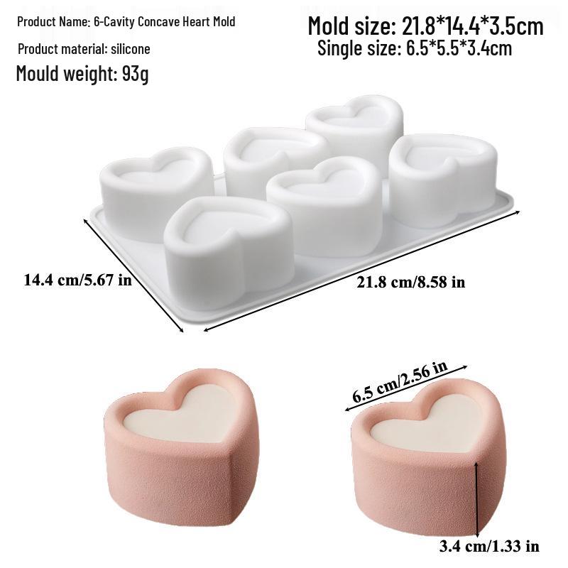 Elegant Heart-Shaped Silicone Mold for Valentine's Day Cakes and Desserts (6-Cavity)
