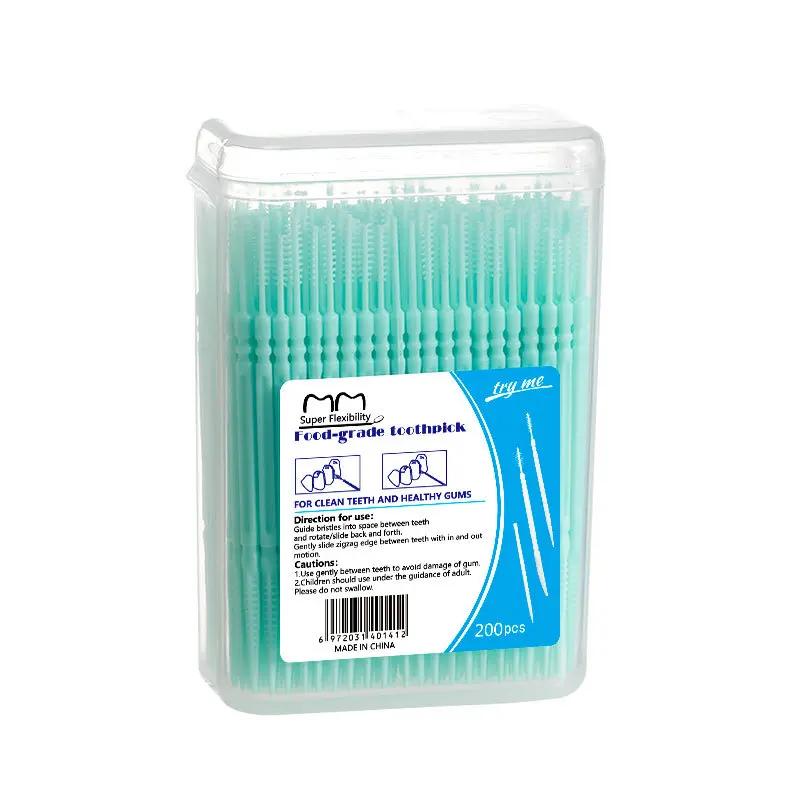 200pcs Plastic Double-headed Disposable Toothpicks Ultra Fine Interdental Brush Dental Flossing Head Oral Hygiene Tool