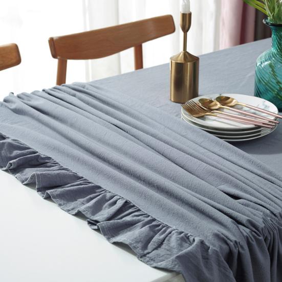 Solid Color Ruffled Tablecloth Rectangular Square Table Cover Dining Tablecloth for Farmhouse Kitchen Dining Room Patio Decoration