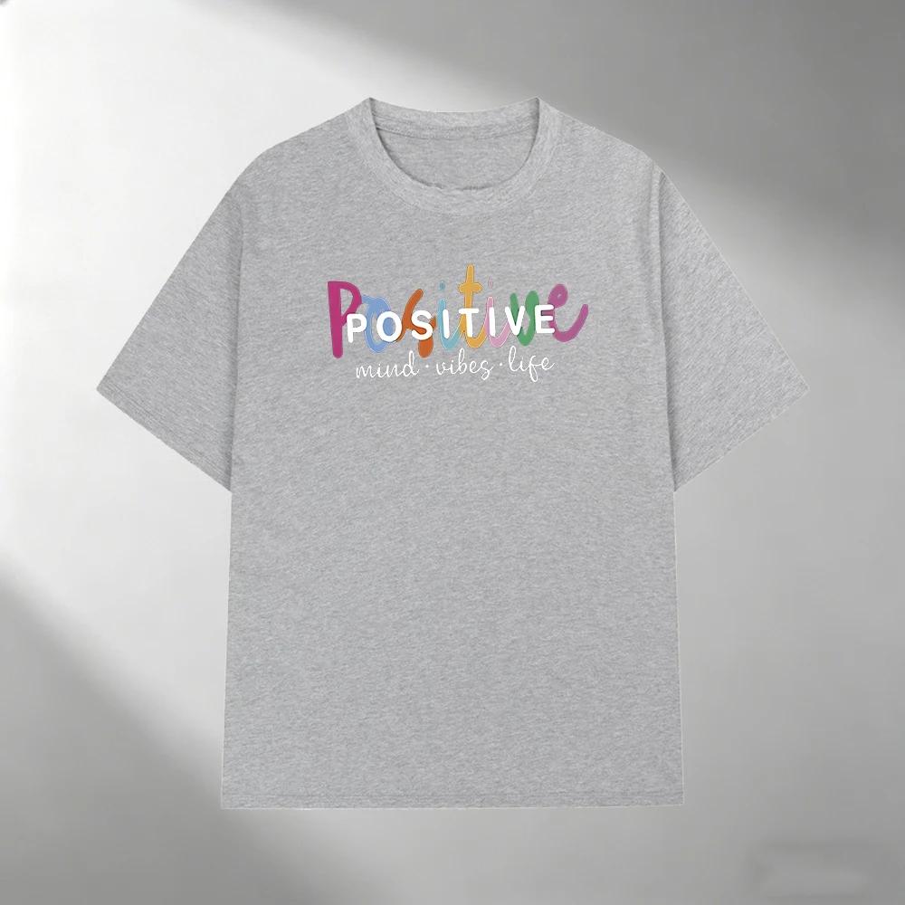 Unisexs 100 Cotton Tshirt Positive Mind Vibes Life Print Crew Neck Short Sleeve Casual Outdoor Streetwear Tees