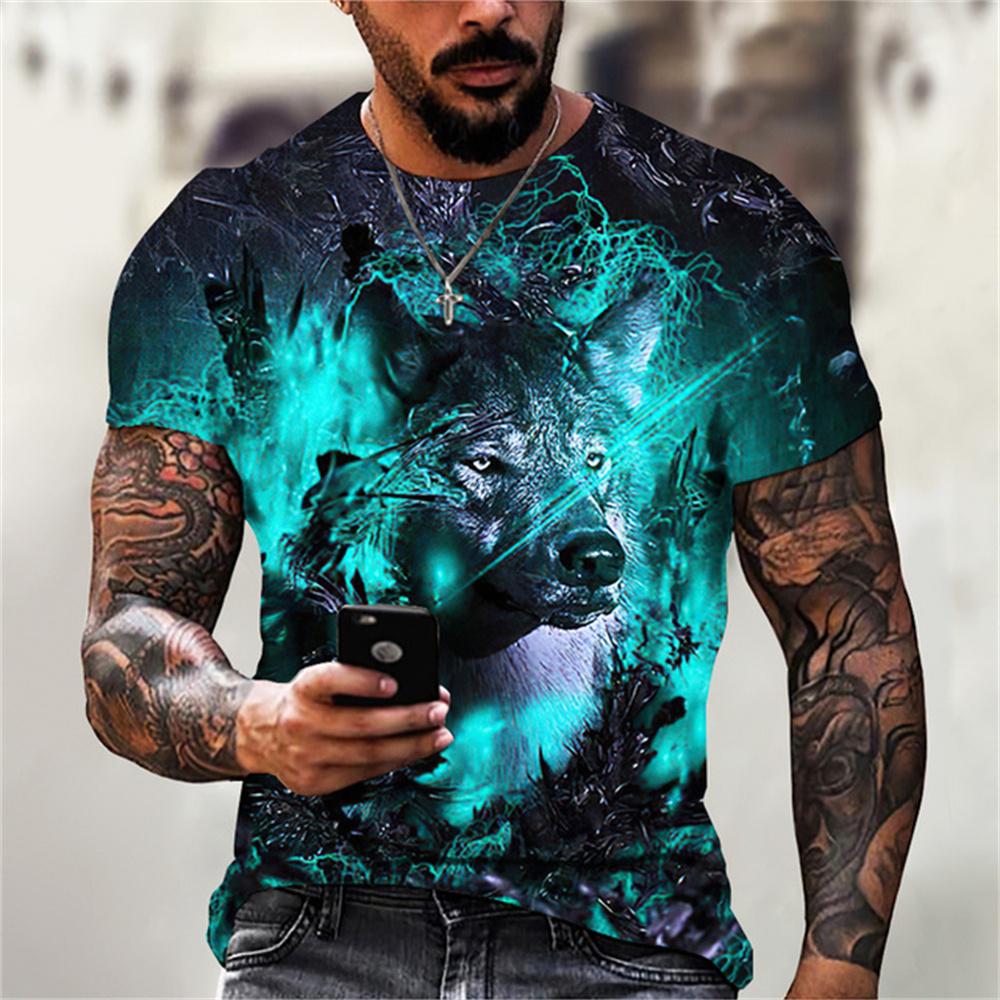 Animal Wolf męskie t-shirty główna ulica 3d drukuj krótkie rękawy top w stylu vintage T Shirt dla mężczyzn odzież ponadgabarytowa koszulka uliczna lato