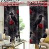 2D FLAT PRINTING 2pcs Curtains (Without Rod) Halloween Ravens and Roses Modern Print Curtains Fabric Curtains Ramadan
