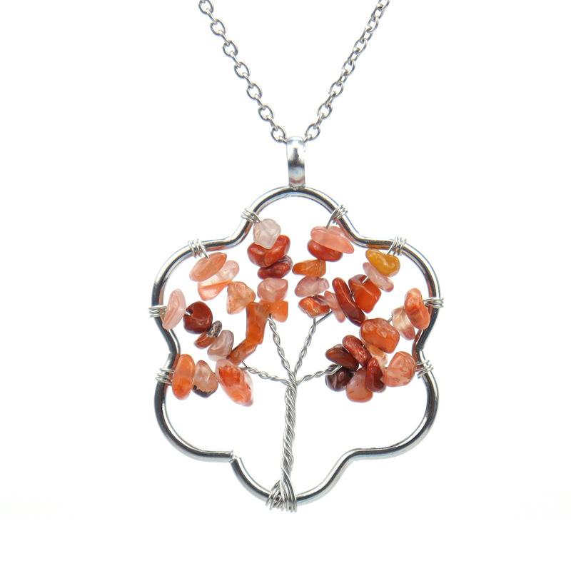 Silver Winding Flower Tree Of Life Necklace Gravel Crystal Pendant N72