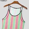INCERUN Summer Men U Neck Sleeveless Striped Hollow Stitching Tank Tops