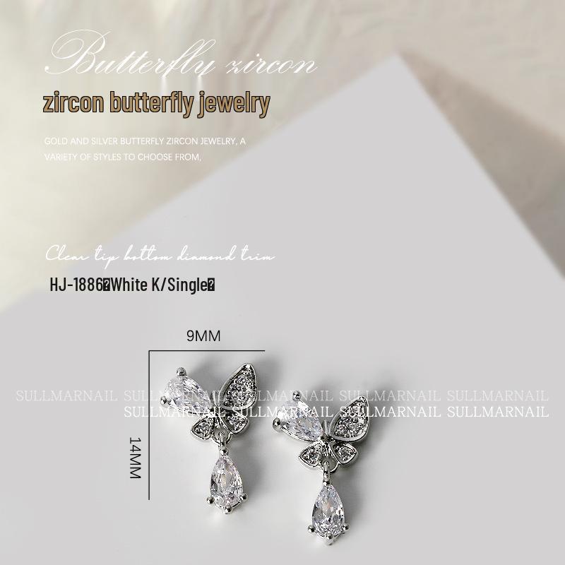 Butterfly Zircon Nail Art Jewelry: Pearl, Ribbon, Gold & Silver Pendant