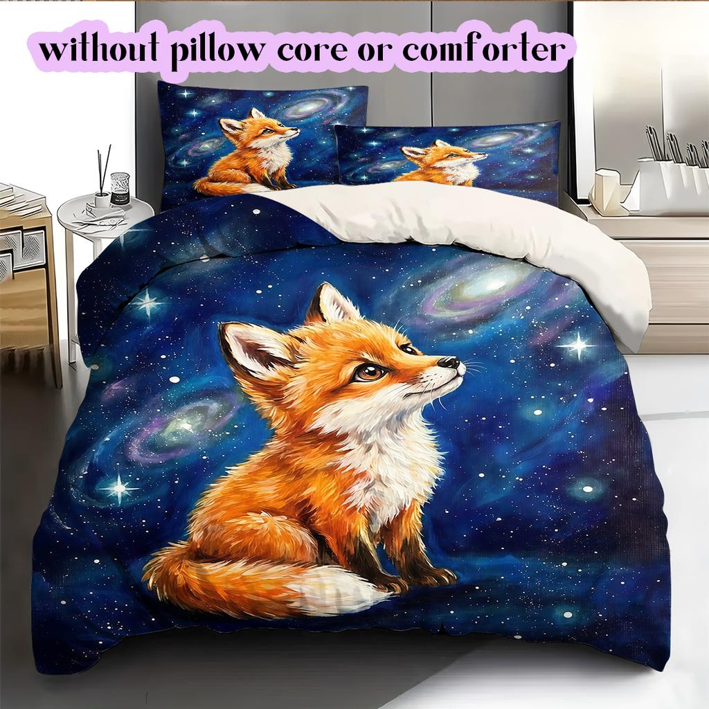 Space animals Pattern Bedding Quilt Set Quilt Cover Pillowcase Home Decoration Birthday Gift (1 * duvet cover + 2 * pillowcase, without core)