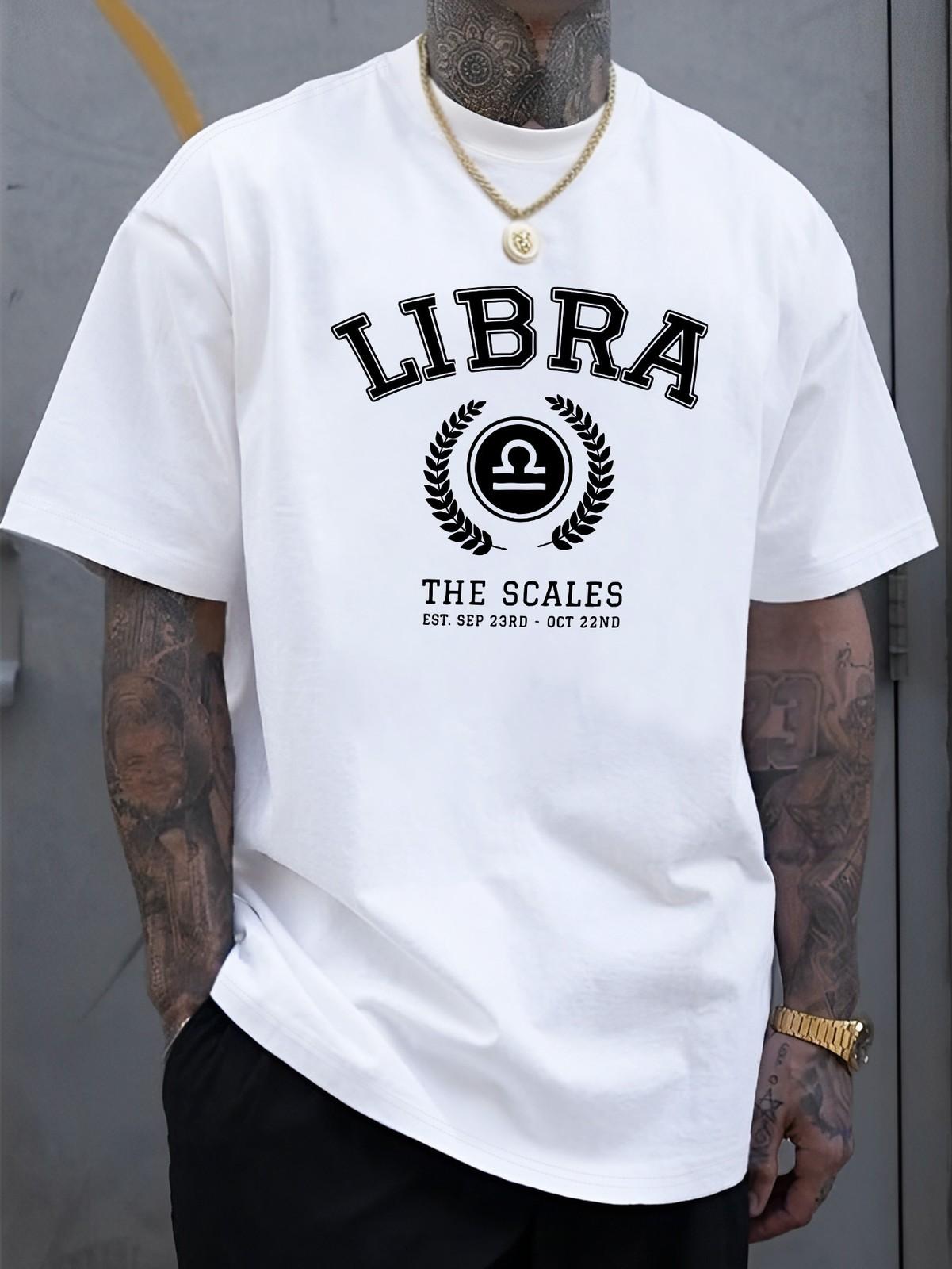 Men S Libra Zodiac T-Shirt - White Retro Astrology Graphic Tee with Libra The S