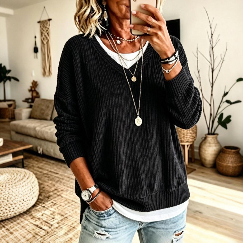 Women's Casual Corduroy Long Sleeve Top - Loose Fit, Comfortable Winter Shirt for Everyday Wear