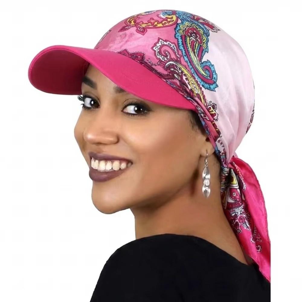 New Satin Paisley Print Hat with Brim Strapped Design Headscarf Hat Soft Breathable Sun Hats Women Fashion