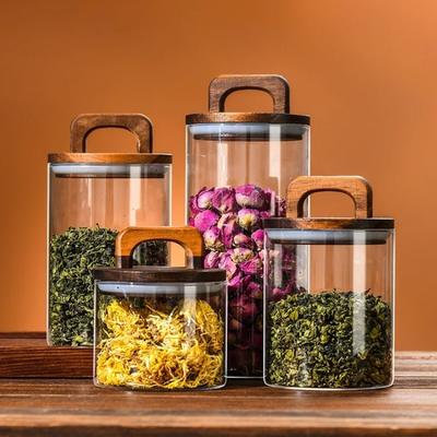 Barattolo di Vetro Sigillato per Chicchi di Caffè con Coperchio in Legno Trasparente Barattoli per Tè in Grani Caramelle Contenitori per Alimenti Bottiglie per Conservazione Cucina