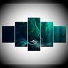 Green eyes wolf animal 5 Piece Wall Art Canvas Print modern Poster Modular art painting for Living Room Home Decor