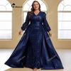 Plus-Size Ball Gown Evening Dress, Elegant and Luxurious Sequined Party Cape, V-Neck Long-Sleeve Dress, Birthday Gown, Long Dress