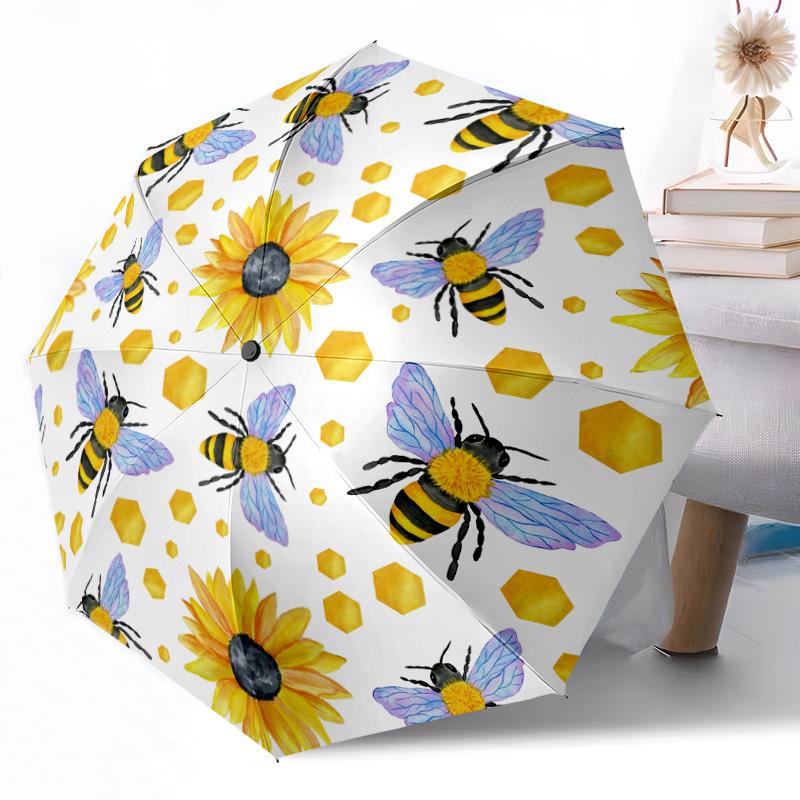 Vintage Bee Circular Art Pattern Outdoor Automatic Umbrella Retractable Design with 8-Rib Durability Lightweight Perfect Gift for Friends Family