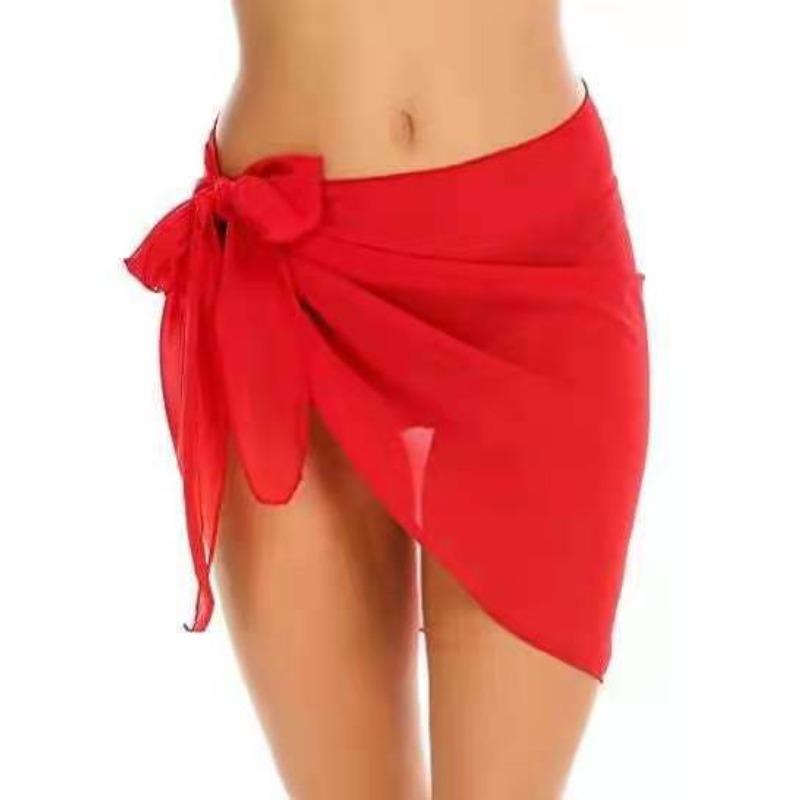 Sheer Wrap Dress Women's Swimsuit Bodycon Swimsuit Skirt Beach Bikini Cover-Up Dress Chiffon