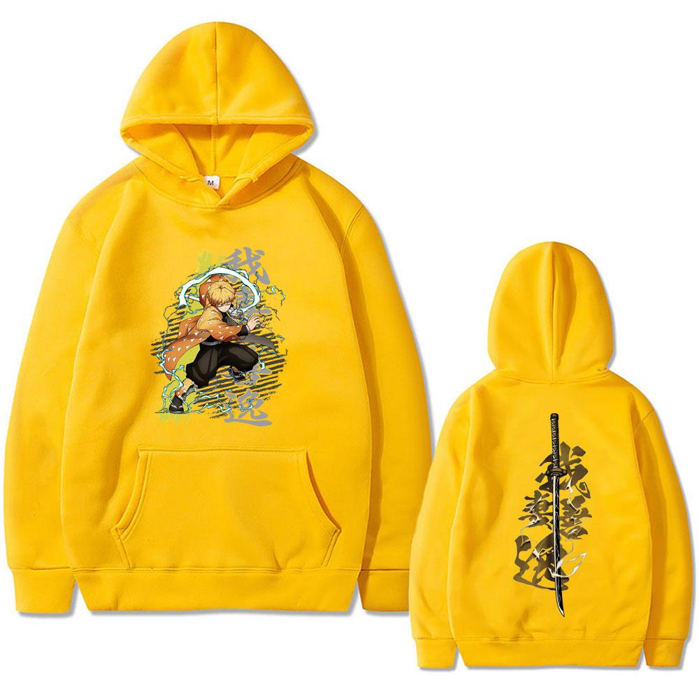 Anime Demon Slayer Agatsuma Zenitsu Double Sided Print Hoodie Men Women Cartoon Fashion Oversized Hoodies Vintage