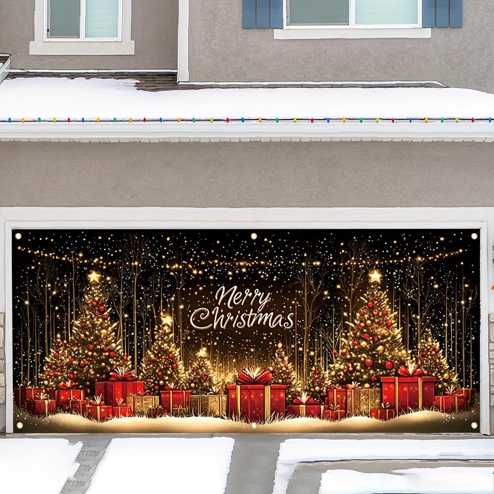 1pc Christmas Garage Door Banner - Polyester Holiday Background with Christmas Tree and Gift Box Design, for Indoor/outdoor Use