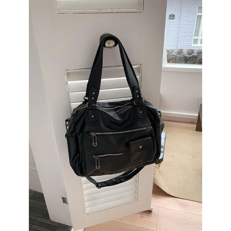 

Multi-zipper locomotive bag retro business trip luggage bag tote bag travel bag large capacity portable shoulder messenger bag чёрный