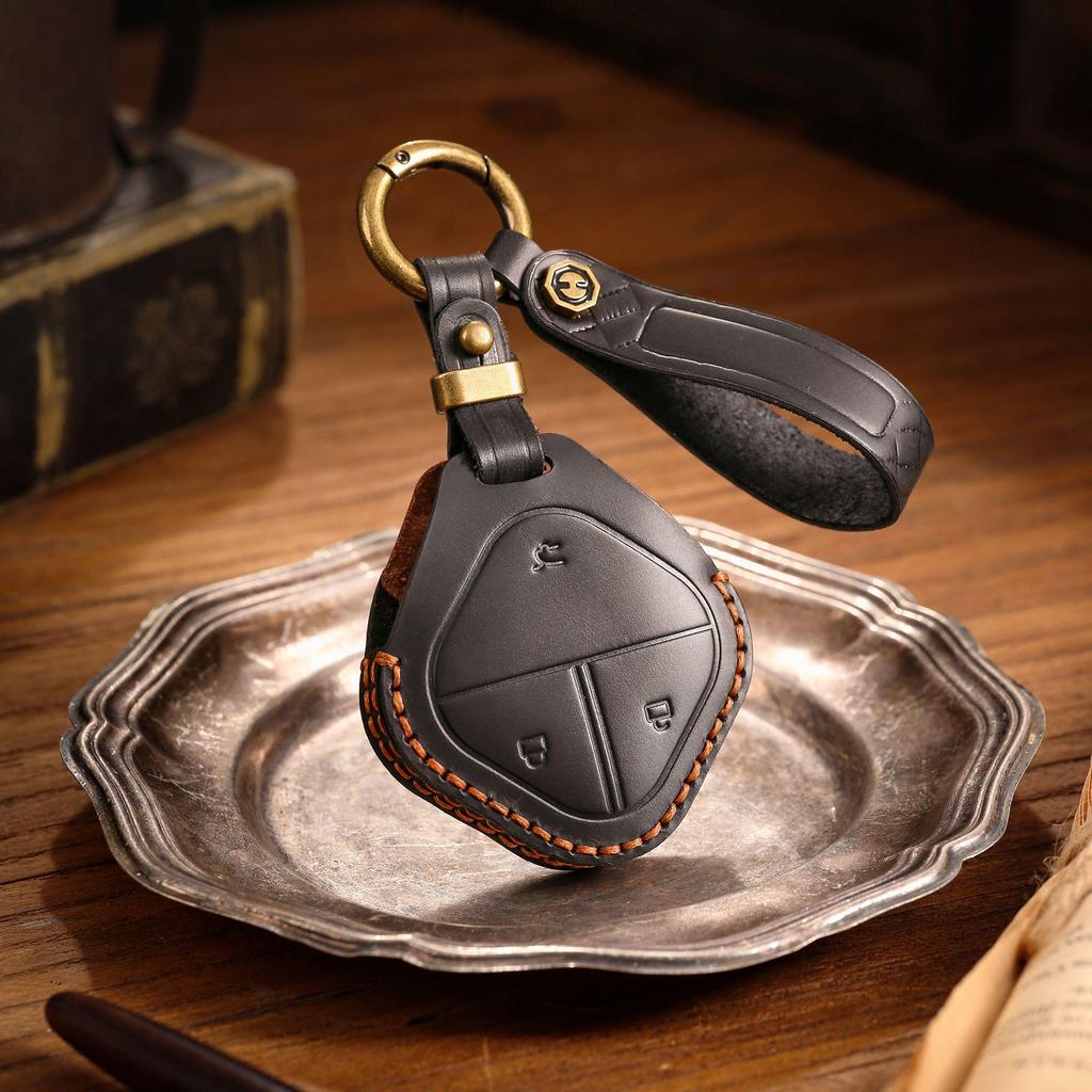 Husă cheie din piele naturală pentru Wuling Bingo și Baojun Yueye KIWI Qingkong EV - Breloc bărbătesc