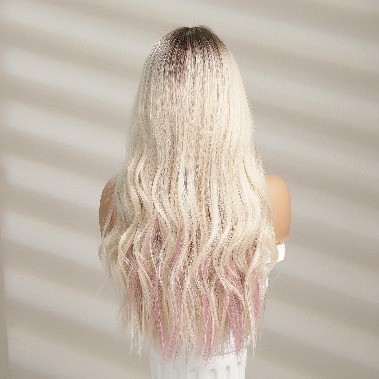 Длинные платиновые розовые волнистые синтетические волосы для косплея — фото 5